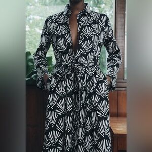 Zara Black & White ZW Collection Printed Shirt Dress Size Small 8465/028